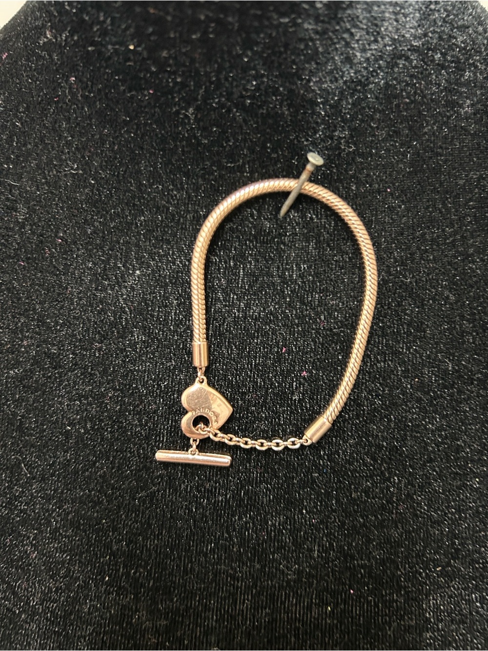 Pandora Heart T-Bar Snake Chain Bracelet Rose Gold
